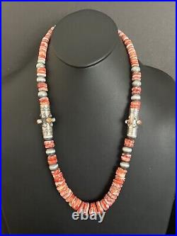 Navajo Sterling silver Spinyoyster bead necklace 26 Inch