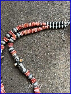 Navajo Sterling silver Spinyoyster bead necklace 26 Inch