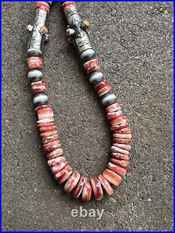 Navajo Sterling silver Spinyoyster bead necklace 26 Inch