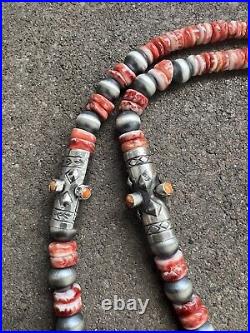 Navajo Sterling silver Spinyoyster bead necklace 26 Inch