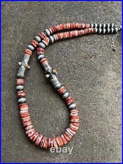 Navajo Sterling silver Spinyoyster bead necklace 26 Inch