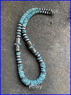 Navajo Sterling silver turquoise bead necklace 24 inch