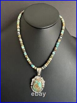 Navajo Sterling silver turquoise pendant bead necklace