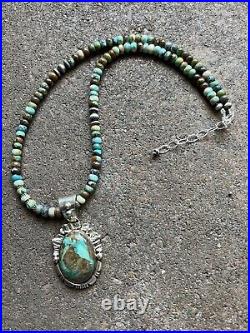 Navajo Sterling silver turquoise pendant bead necklace