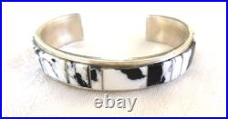 Navajo Steve Francisco Inlaid White Buffalo Cuff Bracelet 925 Sterling Silver