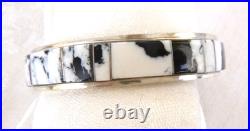 Navajo Steve Francisco Inlaid White Buffalo Cuff Bracelet 925 Sterling Silver