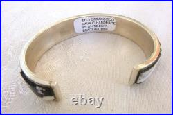 Navajo Steve Francisco Inlaid White Buffalo Cuff Bracelet 925 Sterling Silver