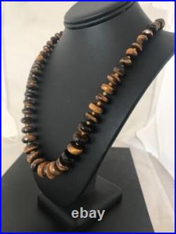 Navajo Tigers Eye & Picture Jasper Graduated Necklace Sterling Silver 26 1121
