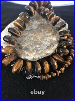 Navajo Tigers Eye & Picture Jasper Graduated Necklace Sterling Silver 26 1121