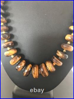 Navajo Tigers Eye & Picture Jasper Graduated Necklace Sterling Silver 26 1121