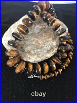 Navajo Tigers Eye & Picture Jasper Graduated Necklace Sterling Silver 26 1121
