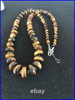 Navajo Tigers Eye & Picture Jasper Graduated Necklace Sterling Silver 26 1121