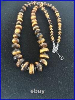 Navajo Tigers Eye & Picture Jasper Graduated Necklace Sterling Silver 26 1121