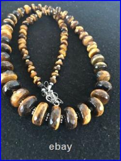 Navajo Tigers Eye & Picture Jasper Graduated Necklace Sterling Silver 26 1121