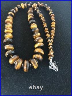 Navajo Tigers Eye & Picture Jasper Graduated Necklace Sterling Silver 26 1121