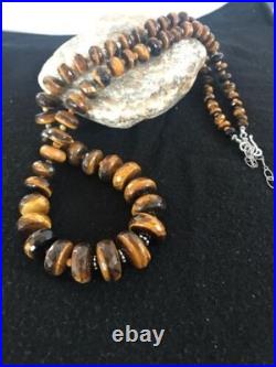 Navajo Tigers Eye & Picture Jasper Graduated Necklace Sterling Silver 26 1121
