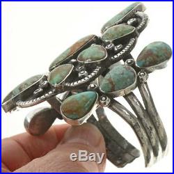 Navajo Turquoise Cluster Cuff Bracelet Old Pawn Style Sterling Silver Cuff