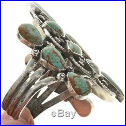 Navajo Turquoise Cluster Cuff Bracelet Old Pawn Style Sterling Silver Cuff