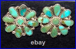 Navajo Turquoise Cluster Earrings Sterling Silver Native American Signed