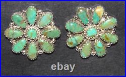 Navajo Turquoise Cluster Earrings Sterling Silver Native American Signed