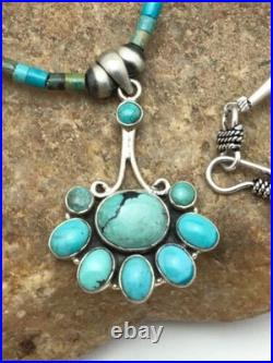 Navajo Turquoise Cluster Pendant Necklace Sterling Silver 20 4079