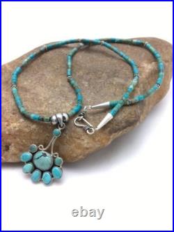 Navajo Turquoise Cluster Pendant Necklace Sterling Silver 20 4079
