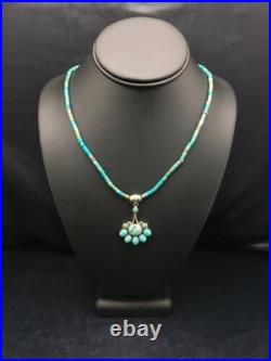 Navajo Turquoise Cluster Pendant Necklace Sterling Silver 20 4079