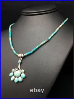 Navajo Turquoise Cluster Pendant Necklace Sterling Silver 20 4079