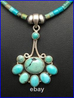 Navajo Turquoise Cluster Pendant Necklace Sterling Silver 20 4079