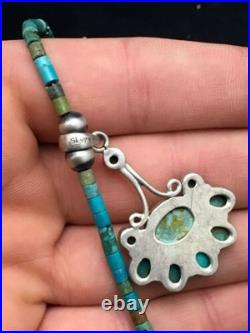 Navajo Turquoise Cluster Pendant Necklace Sterling Silver 20 4079