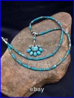 Navajo Turquoise Cluster Pendant Necklace Sterling Silver 20 4079