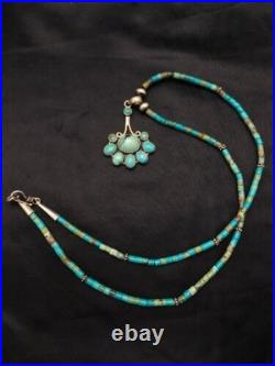 Navajo Turquoise Cluster Pendant Necklace Sterling Silver 20 4079