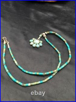 Navajo Turquoise Cluster Pendant Necklace Sterling Silver 20 4079
