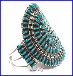Navajo Turquoise Cluster Sterling Silver Large Cuff Bracelet By Violet Begay