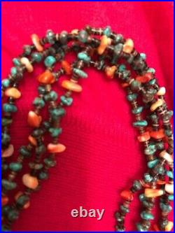 Navajo Turquoise & Coral Five-Strand Necklace MINT