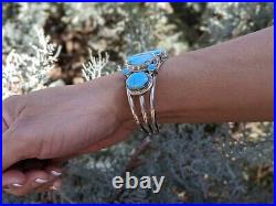 Navajo Turquoise Cuff Bracelet Kingman w Pyrite Sterling Silver Signed Jewelry