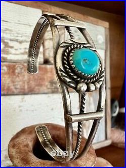 Navajo Turquoise Cuff Bracelet Sterling Silver Signed LH