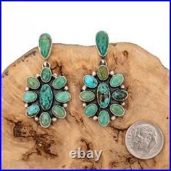 Navajo Turquoise Earrings Natura Cluster Sterling Silver Vintage Dangle PLATERO