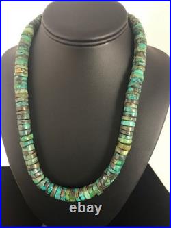 Navajo Turquoise Heishi Bead Necklace 12mm Sterling Silver 20 3406