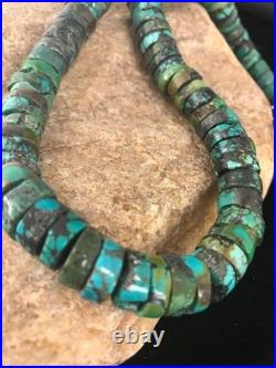 Navajo Turquoise Heishi Bead Necklace 12mm Sterling Silver 20 3406