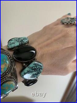 Navajo Turquoise Onyx Sterling Silver Cuff