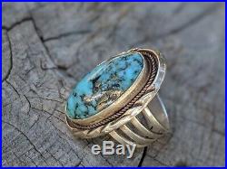 Navajo Turquoise Ring Embedded Pyrite Native American Sterling Silver sz 11 1/2