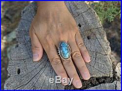 Navajo Turquoise Ring Embedded Pyrite Native American Sterling Silver sz 11 1/2