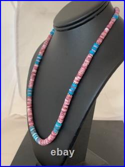 Navajo Turquoise & Spiny Oyster Necklace Sterling Silver 21 4639