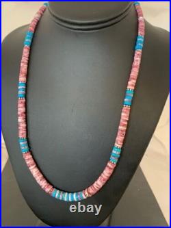 Navajo Turquoise & Spiny Oyster Necklace Sterling Silver 21 4639