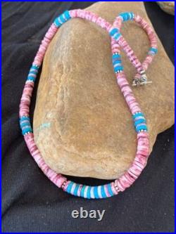 Navajo Turquoise & Spiny Oyster Necklace Sterling Silver 21 4639
