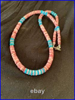 Navajo Turquoise & Spiny Oyster Necklace Sterling Silver 21 4639