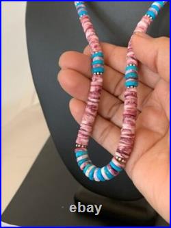 Navajo Turquoise & Spiny Oyster Necklace Sterling Silver 21 4639