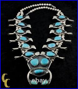 Navajo Turquoise & Sterling Silver Large Squash Blossom Necklace