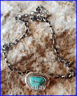 Navajo Turquoise Sterling Silver Necklace RYDELL BILLIE Native American Jewelry